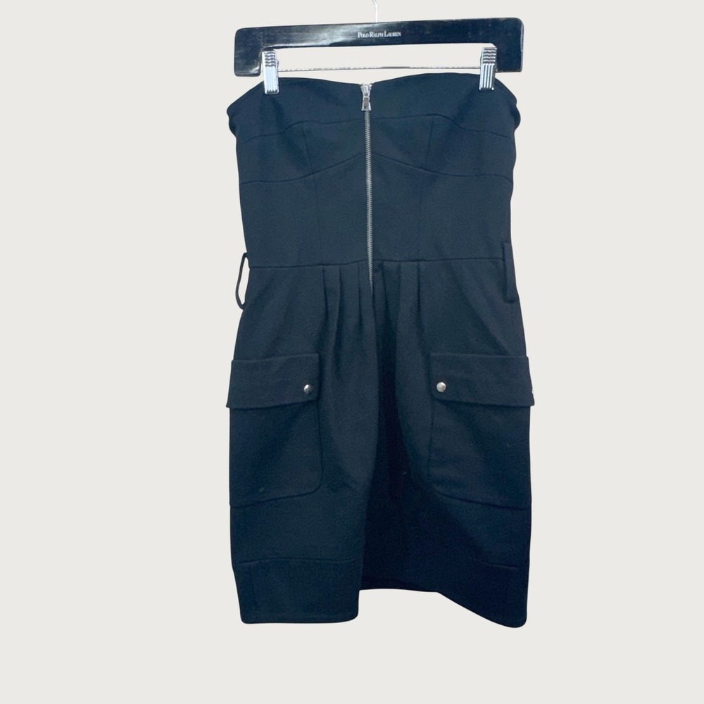 Cynthia Steffe Strapless Mini Dress Size 6 Black Zip Front Utility Cargo‎ Pocket
